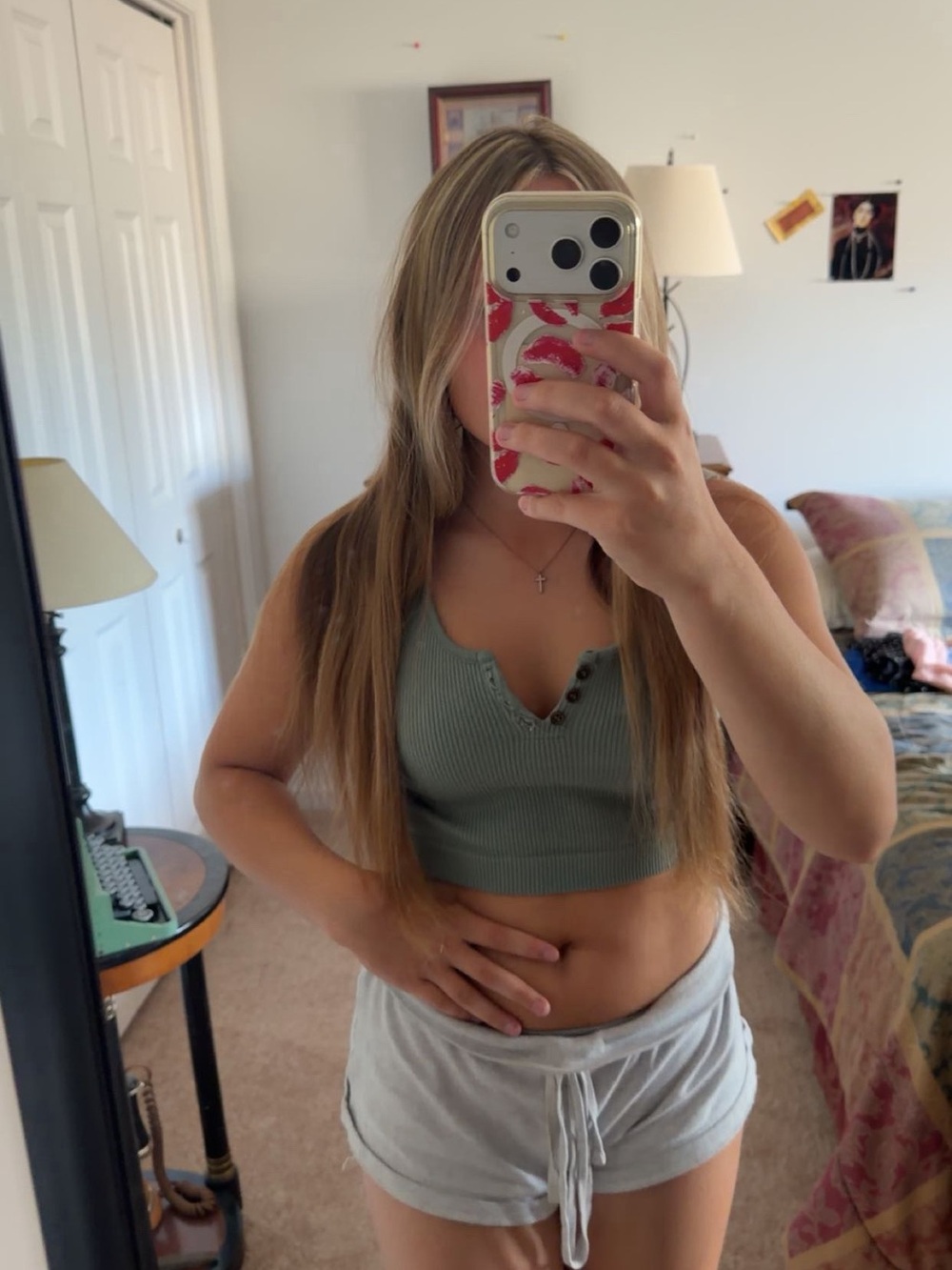 Ron Jon Sage Green Ribbed V-Neck Crop Tank